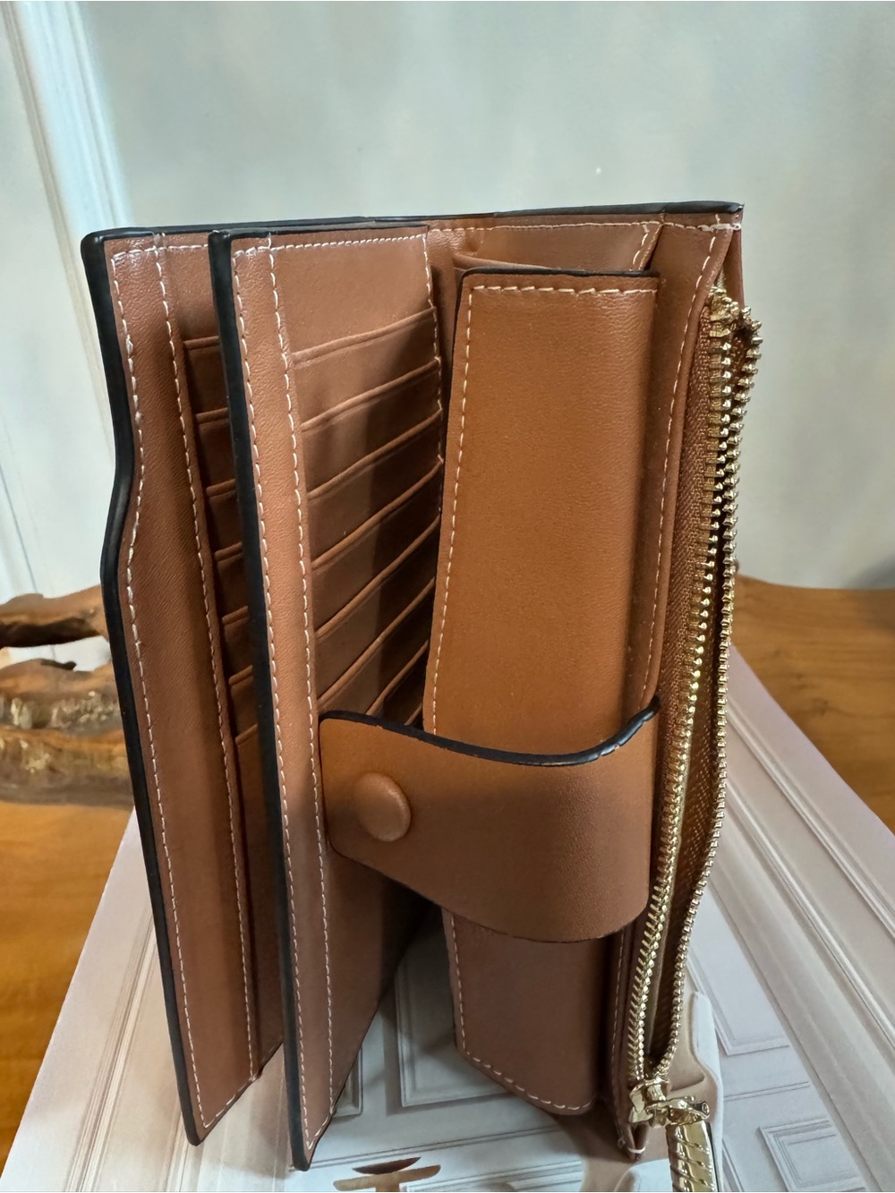Brown Women’s Checkbook Wallet Snap Closure, ID Window, Zipper Pocket - Picture 10 of 11